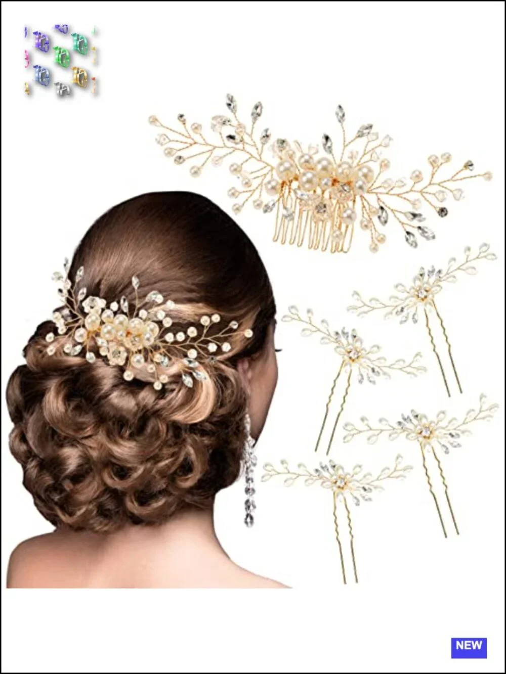Pearl Crystal Rhinestone Bridal Hair Comb and 4 Pins Wedding Hair Accessories